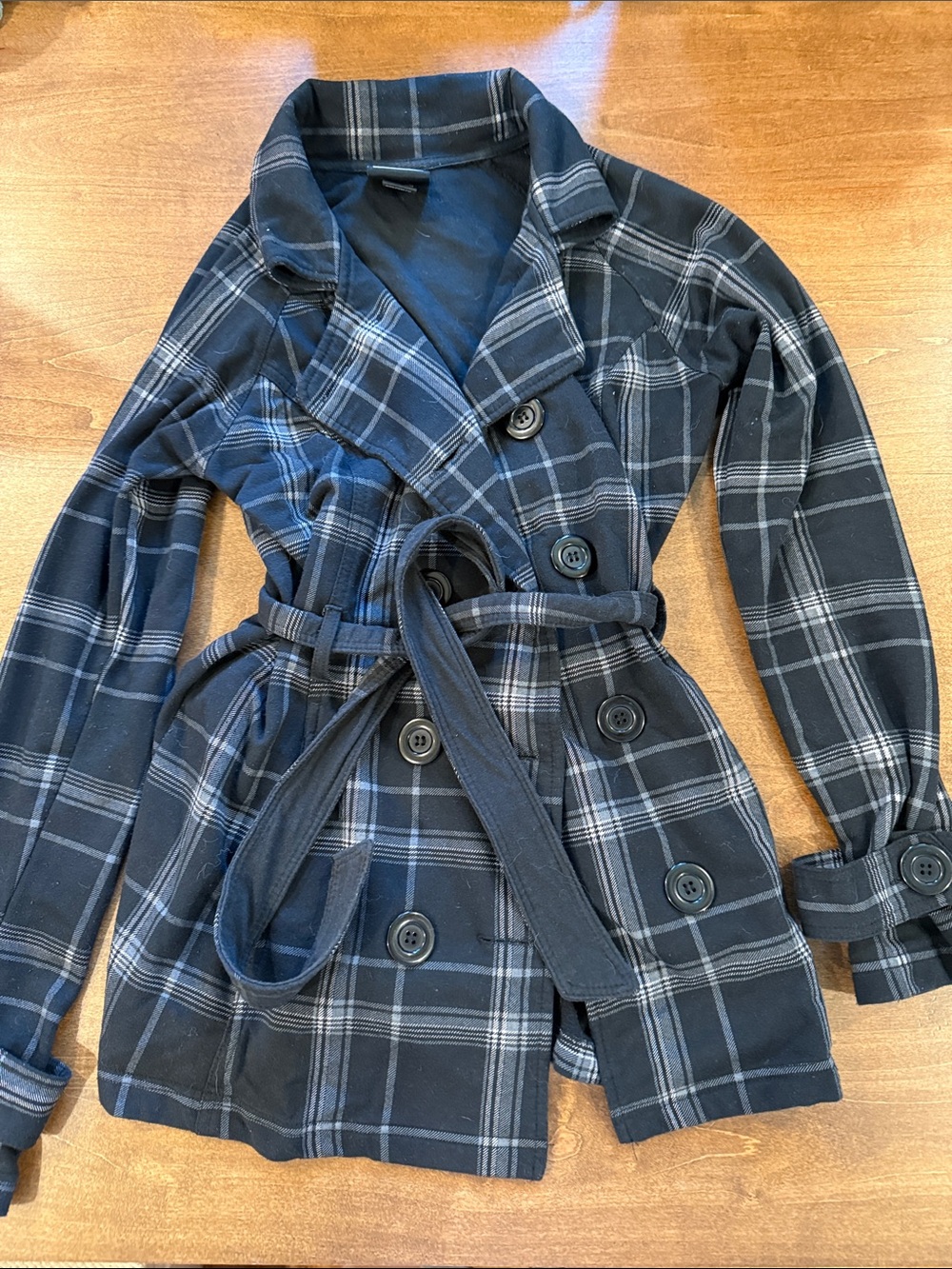 Women’s Black Plaid Belted Trench Coat